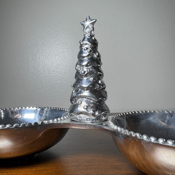 Vintage Mariposa Christmas Tree Double Bowl Serving Dish - Picture 7 of 12